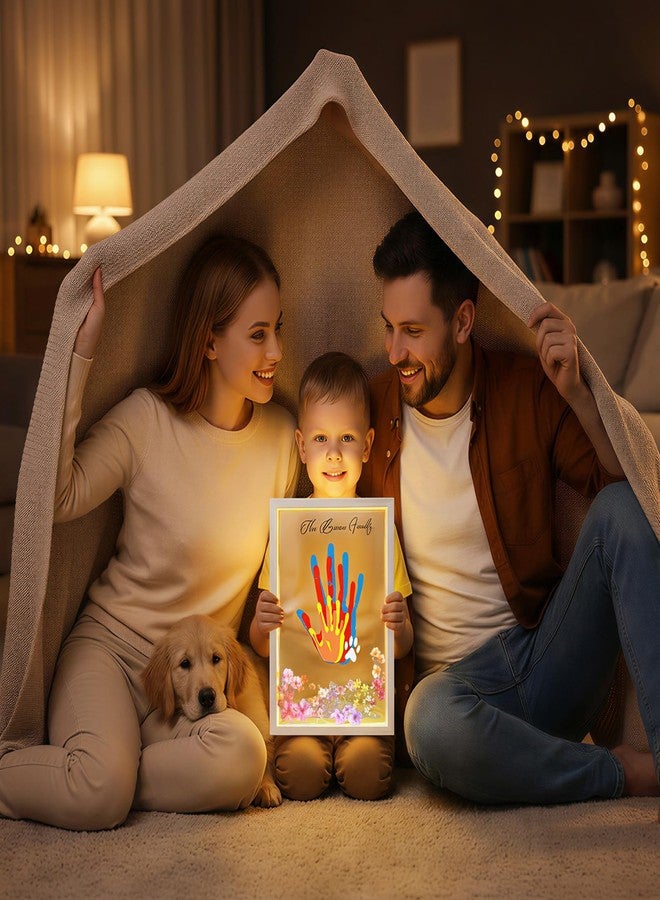 أور ورم مجموعة OurWarm العائلية لبصمات الأيدي مع إضاءة، إطار خشبي تذكاري لبصمات الأيدي مع ملصق وطلاء آمن للأطفال غير سام، هدايا تذكارية للمواليد الجدد، عيد الأم، الآباء الجدد، يوم التبني - Image 3